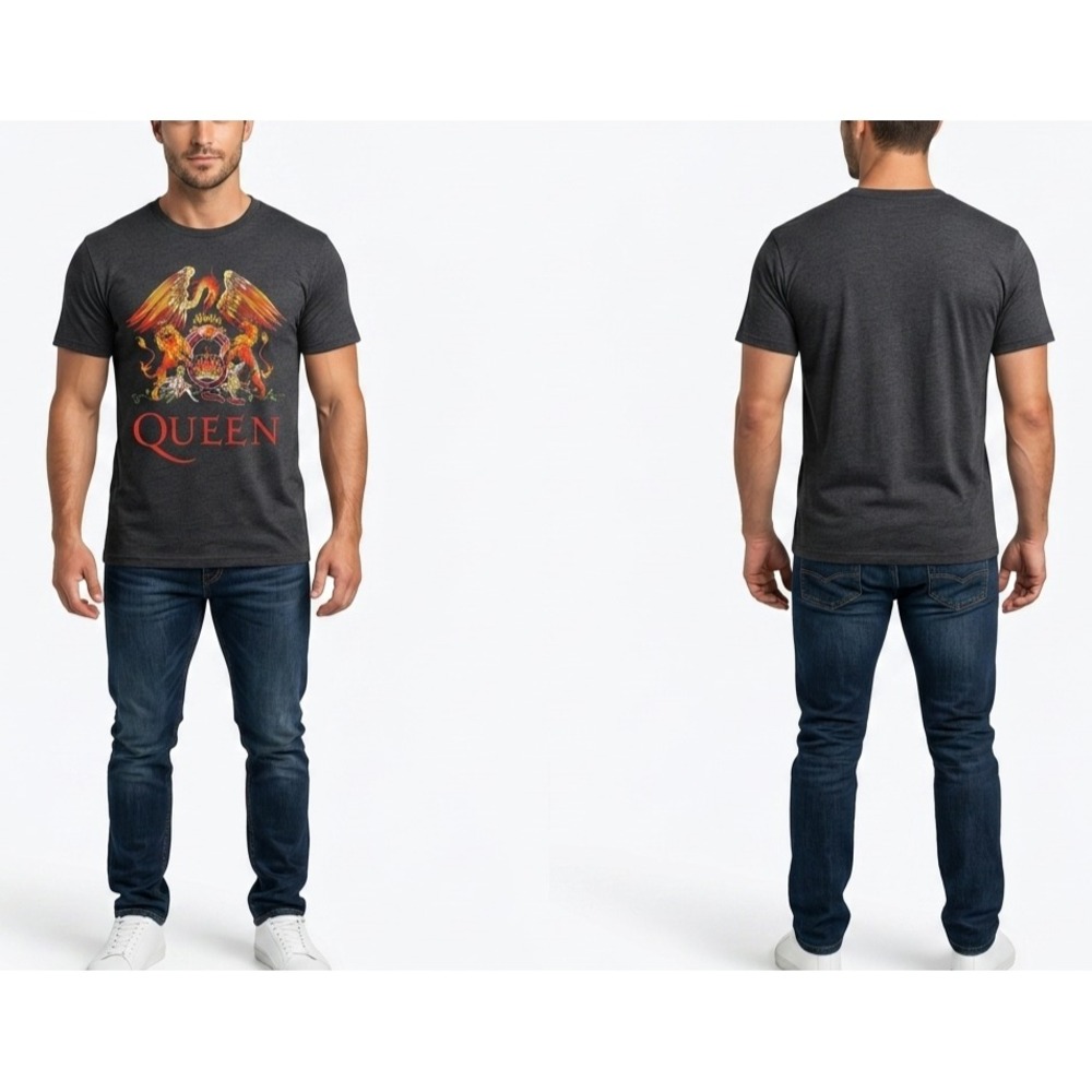T-Shirt Mens S Charcoal Gray Short Sleeve Crew Neck Queen Band Crest Graphic Tee